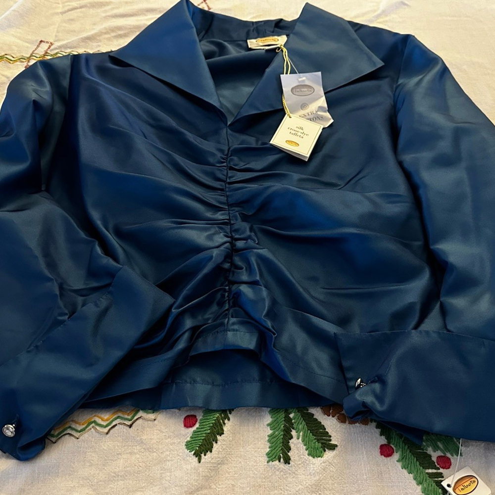 Talbots Pure Silk Blue Blouse Rhinestone Buttons  NWT Holiday Evening Wear